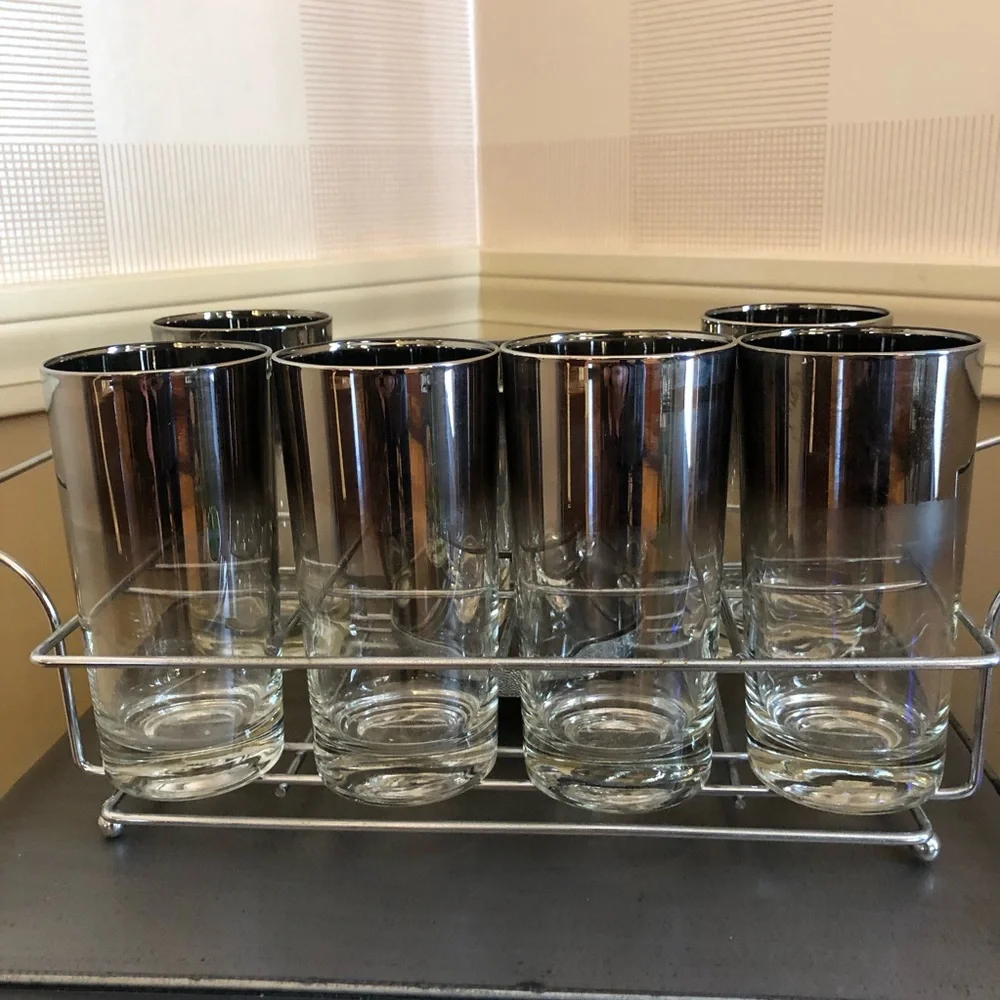 Queen’s lusterware Drinkware Set 6 glasses /ice bucket /carrier vintage MCM